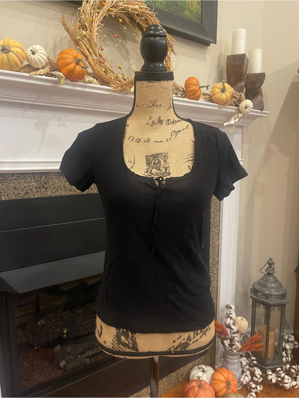 Old Navy Women's Short Sleeve Scoop Neck Bow Black Blouse Top Shirt M
